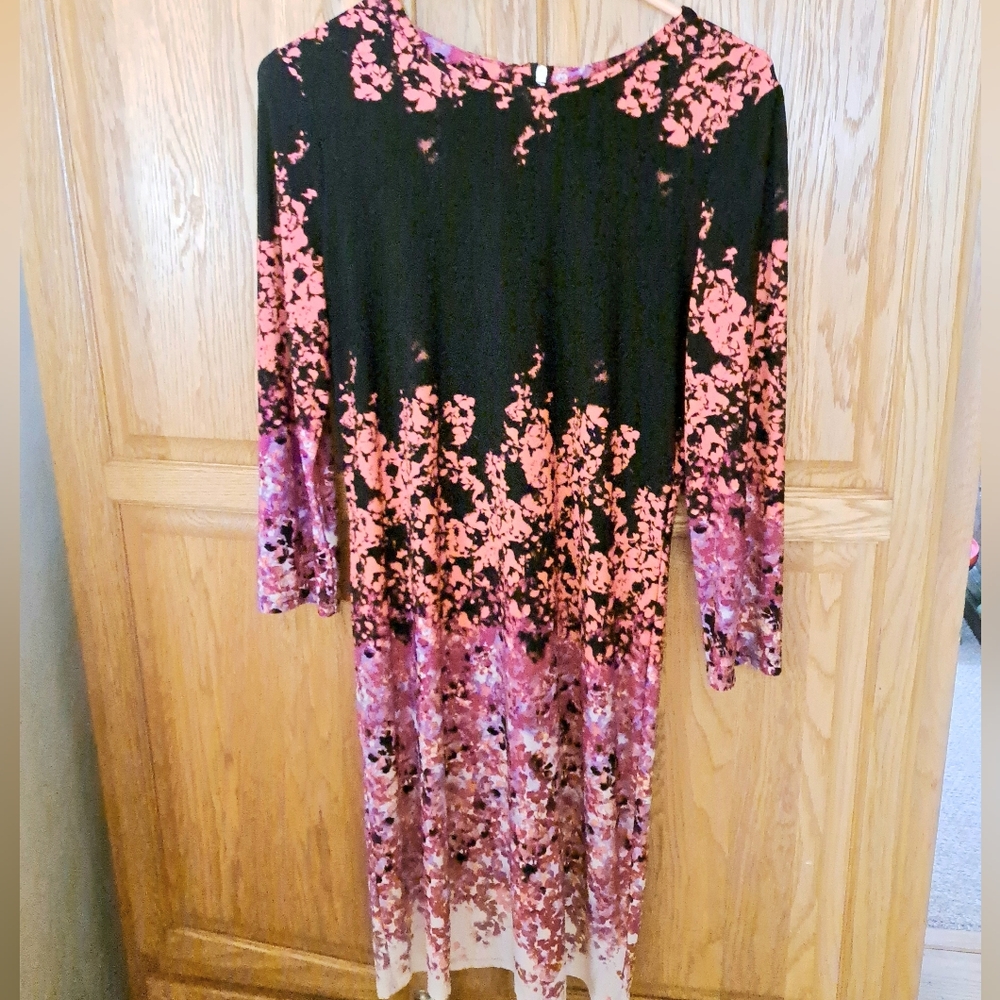 Floral Long Sleeve Dress by Allen B. Size L bust 34"  length 35" made in the USA
